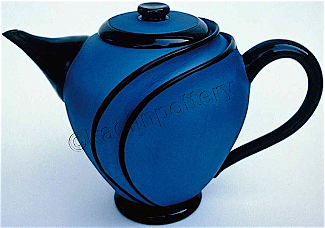 Kaolin Pottery ceramic art gallery Wrap-Around Teapot in sapphire blue