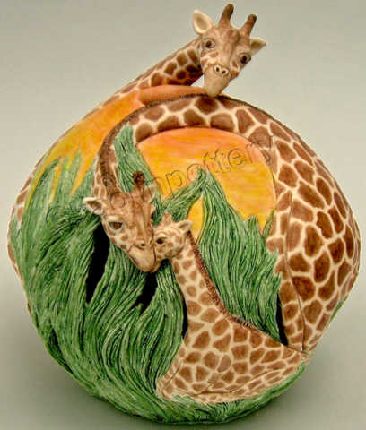 Kaolin Pottery Gt. Barrington, MA ceramic art gallery giraffes caressing sunset 